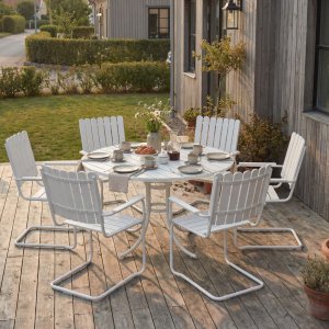 Rund matgrupp utomhus 6 stolar | Ø135 cm | Vit – Glänta Rund matgrupp utomhus 6 stolar | Ø135 cm | Vit – Glänta
