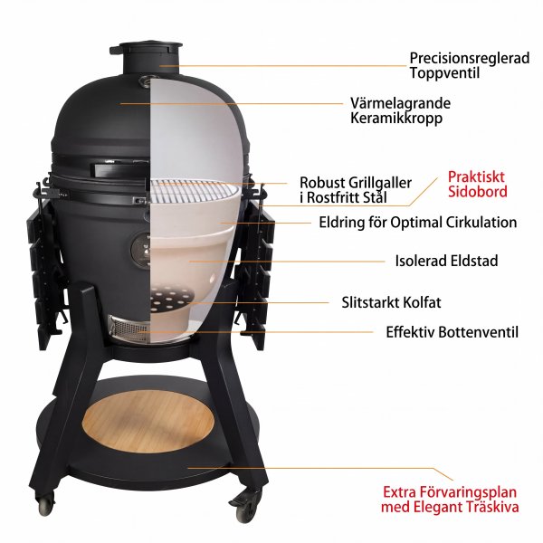 21\\\" Pro Kamado | Premium keramisk grill med top/bottom vent | Air Hinge och HDPE-sidobord 21\\\" Pro Kamado | Premium keramisk grill med top/bottom vent | Air Hinge och HDPE-sidobord
