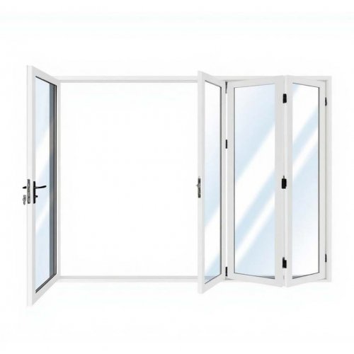 Vikbar altandörr 2,74x2 m vit | aluminiumram med enkelglas | 3 vikbara dörrar