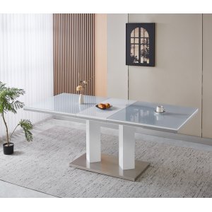Matbord 160�200 cm | Utdragbart, rostfritt st�l & vitlackerat glas | Colombia