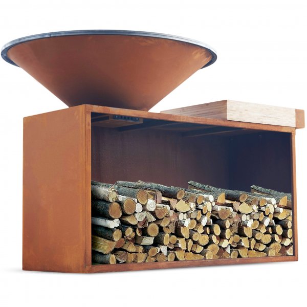 Vedeldad grill i cortenstål med skärbräda | Vemdalen Vedeldad grill i cortenstål med skärbräda | Vemdalen