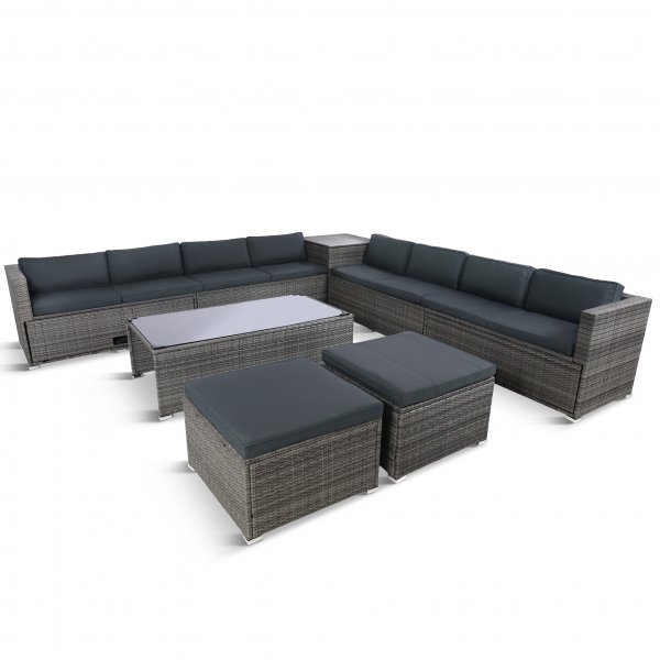 Stor loungegrupp | Tre smarta förvaringsutrymmen | Grå konstrotting Stor loungegrupp | Tre smarta förvaringsutrymmen | Grå konstrotting