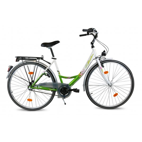 Damcykel 28\\\" 3vxl med fotbroms - Vit/grn