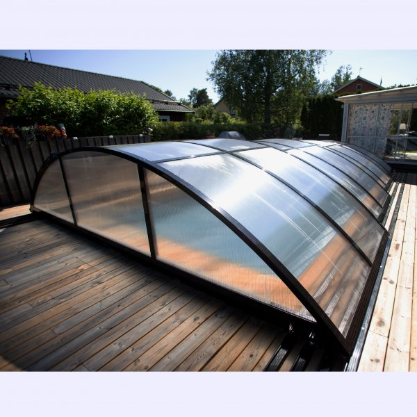 Pooltak 4x8m med sidodrr | Skjutbart - Svart