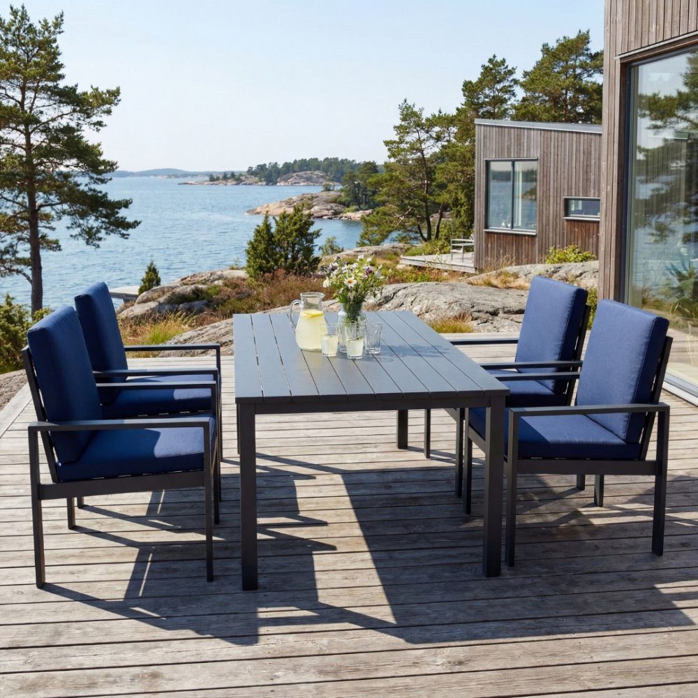 Matgrupp i aluminium | Svart | Bord & 4 stolar - Hamnviken | Underhållsfri trädgårdsgrupp för 4 personer
