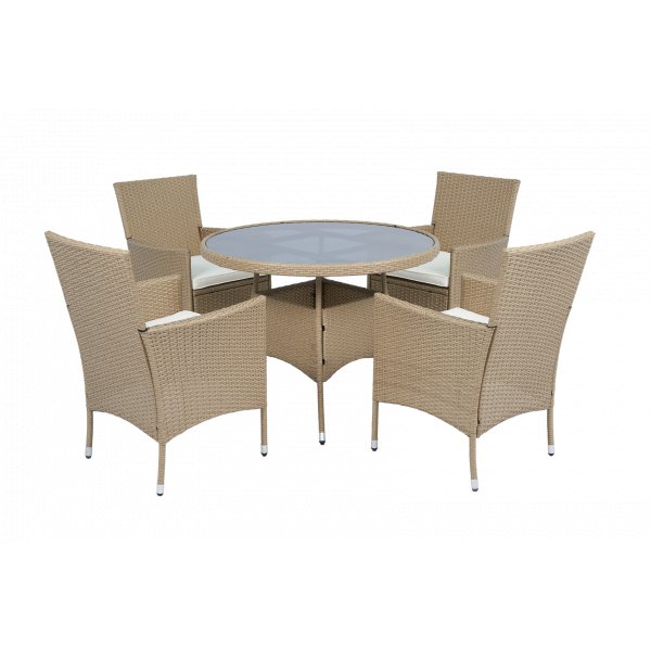 Rund matgrupp | Bord �100 cm & 4 stolar med dynor | Tyl�sand � Beige