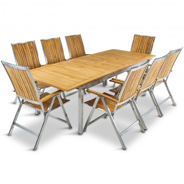 Frlngningsbart matbord 200-250cm - Rostfritt stl och teak
