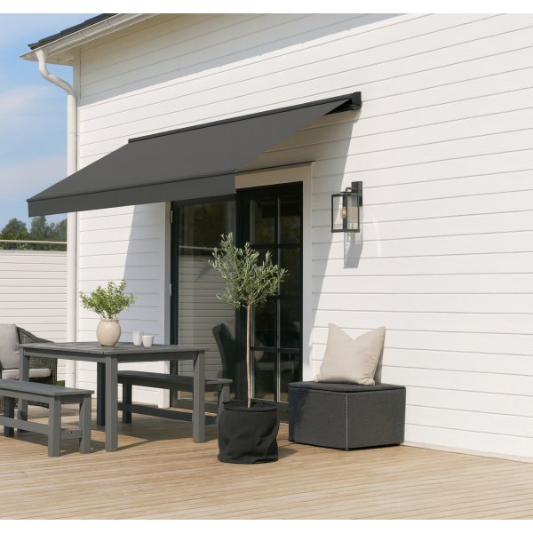 Terrassmarkis halvkassett 4x3 m | Motor & fjrrkontroll | Mrkgr