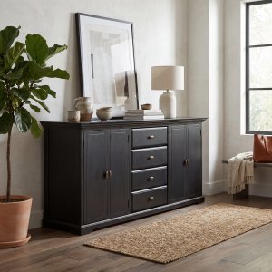 Skänk Svart 180 cm med 2 Skåp och 4 Lådor – Antik Vintage – Paris Skänk Svart 180 cm med 2 Skåp och 4 Lådor – Antik Vintage – Paris