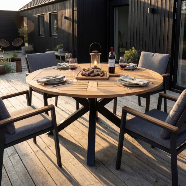 Runt utebord akacia | Ø150 cm | Svarta ben | Höjd 78 cm Runt utebord akacia | Ø150 cm | Svarta ben | Höjd 78 cm