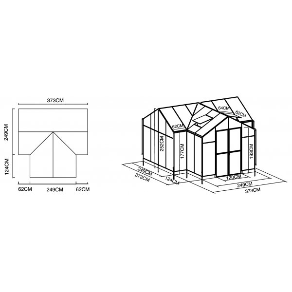 T-format växthus 12,4 m² | 4 mm säkerhetsglas & 6 mm polykarbonat | 5 års ramgaranti T-format växthus 12,4 m² | 4 mm säkerhetsglas & 6 mm polykarbonat | 5 års ramgaranti