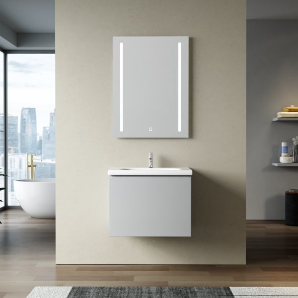 Badrumspaket 60 cm  Kommod & keramiskt tvttstll med LED-spegel | Dimbar belysning