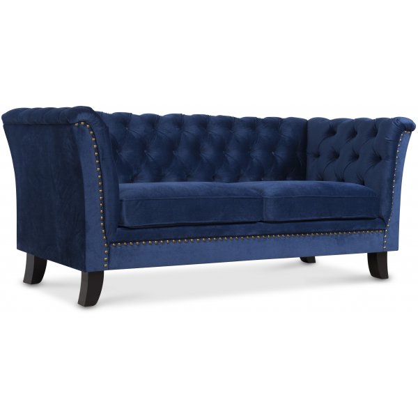 Chesterfieldsoffa 3-sits | Bl� sammet, kallskum & avtagbar kl�dsel | Milton
