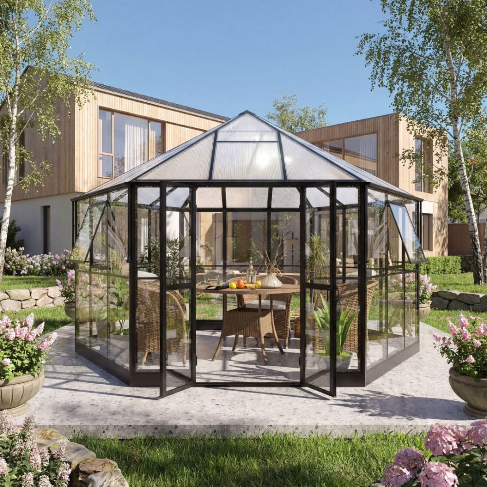 Gazebo 12,7m2 | Stort premiumväxthus- Stormgaranti | 4 mm säkerhetsglas | Elegant design i stark och hållbar konstruktion