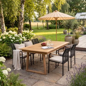Tr�dg�rdsbord 240 cm | Massivt teaktr�, plats f�r m�nga & tidl�s design | Salt�