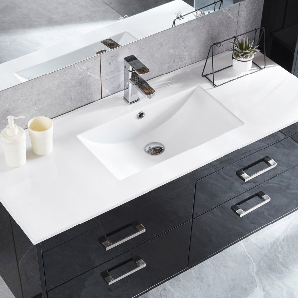 Badrumspaket | Kommod 120cm | Hgskp & LED-spegel |Svart