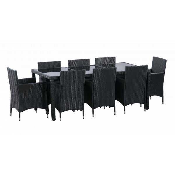 Tr�dg�rdsmatgrupp 8 stolar � Svart bord med glasskiva | Lysekil