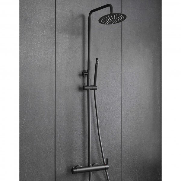 Komplett takduschset med handdusch i rundad design | Svart