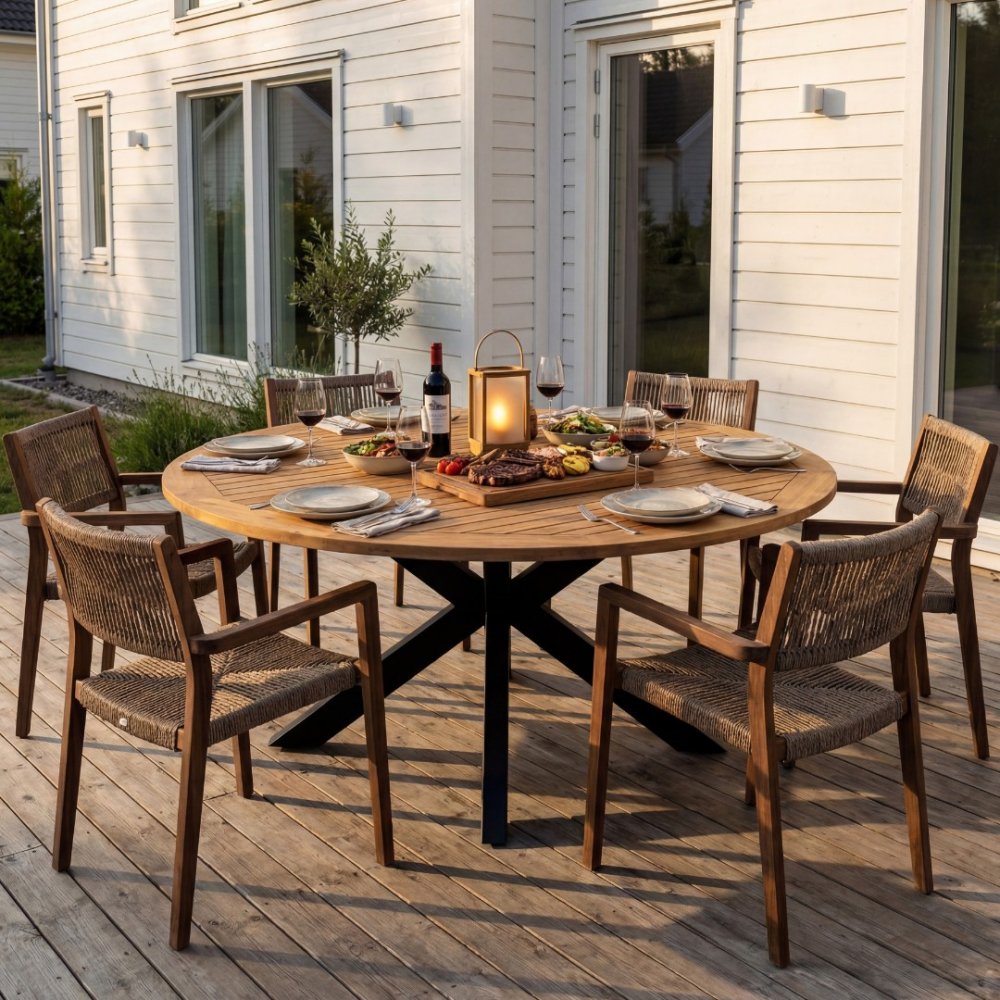 runt utebord akacia  ø180 cm  svarta ben  höjd 78 cm