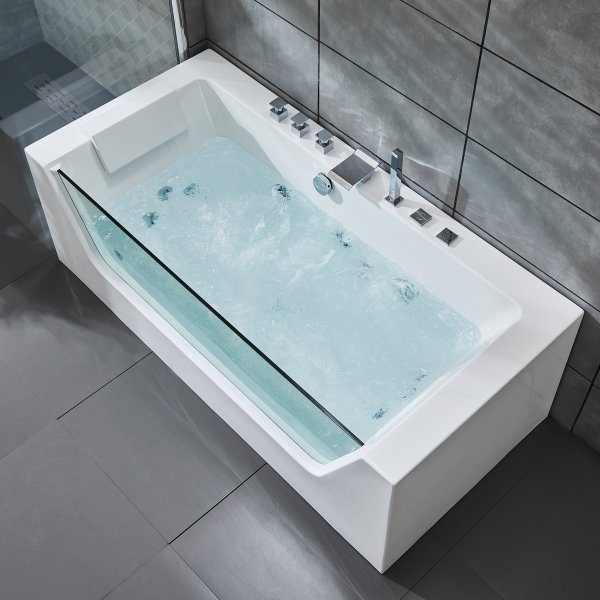 Bubbelbadkar med glasfront & underhållsvärmare 170x80cm | BK-020 Bubbelbadkar med glasfront & underhållsvärmare 170x80cm | BK-020