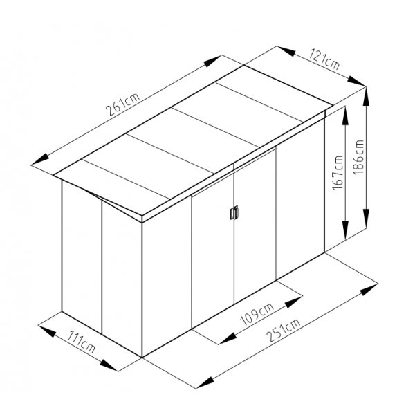 Sky B Plåtförråd 3,16 m² – Galvaniserat Stål | Polykarbonat-Taklucka | Skjutdörrar Sky B Plåtförråd 3,16 m² – Galvaniserat Stål | Polykarbonat-Taklucka | Skjutdörrar