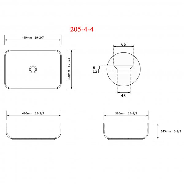 Rundat tvättställ 50x40cm | Fristående handfat i porslin Rundat tvättställ 50x40cm | Fristående handfat i porslin