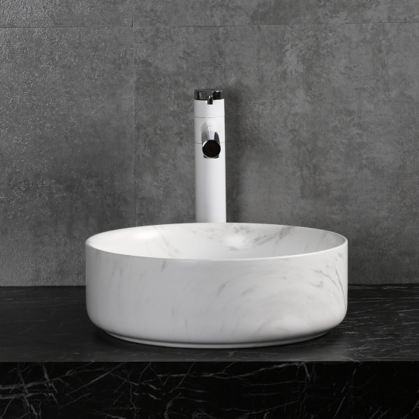 Runt tvättställ 36cm | Marmorerad yta | Lyxig design i porslin Runt tvättställ 36cm | Marmorerad yta | Lyxig design i porslin