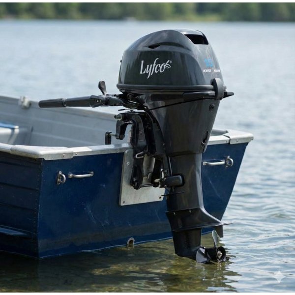 B�tmotor 15 hk | 2-cylindrig 4-takt | Br�nslesn�l & kraftfull | 24 L tank | L�ng rigg