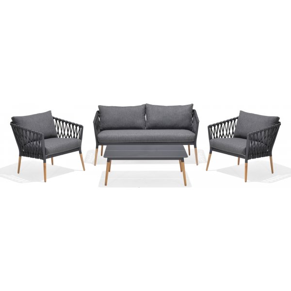 Lifestyle Garden utegrupp Ipanema med soffa, 2 st ftljer och soffbord - Gr / Teak / Olefin
