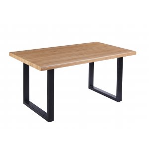 Matbord 160 cm | Ekfolierad MDF, rundade l�ngsidor & svart metall | Aster