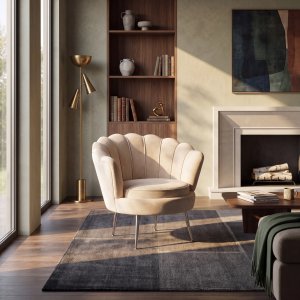 F�t�lj | Beige sammet, kromben & elegant design | Kingsley