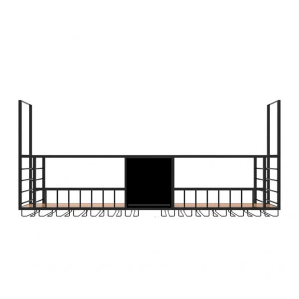 Takh�ngd vinhylla i svart metall | Plats f�r vin & vinglas | 120 cm | Svart