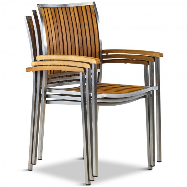 Stor rund trädgårdsgrupp i teak / rostfritt stål | Bord & 8 stolar Stor rund trädgårdsgrupp i teak / rostfritt stål | Bord & 8 stolar