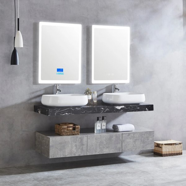 Badrumspaket marmor | Dubbelhandfat | LED-spegel med bluetooth