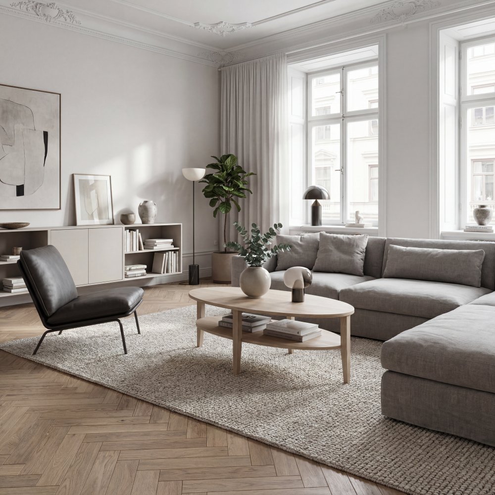 Soffbord 120 cm | Oljad ek, oval design & praktisk hylla | Atlanta