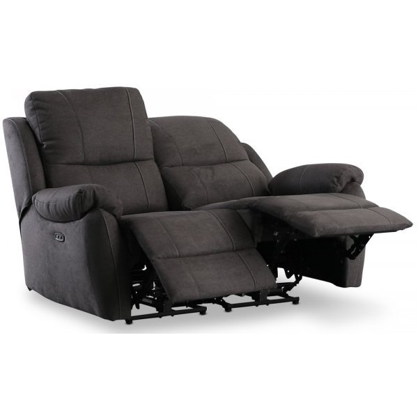 Biosoffa 2-sits med el-recliner � Antracit microfibertyg & pocketfj�dring | Tyst motor & h�g komfort