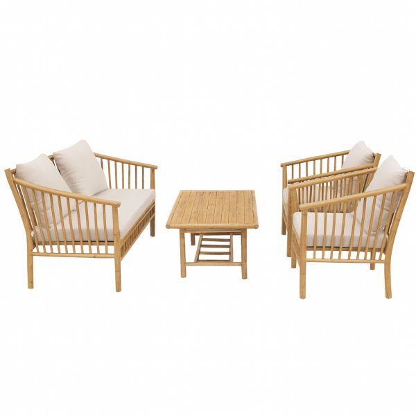 Bambu loungegrupp utomhus | Soffa, 2 f�t�ljer & bord i naturmaterial