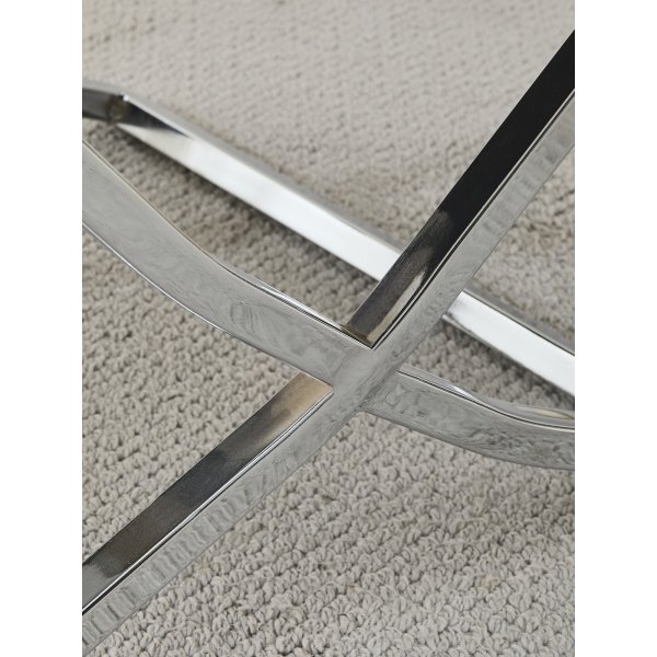 Matstol i beige sammet med kromat underrede, 2-pack | Luxury