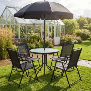 Utegrupp med bord, 4 stolar och parasoll  |  V�xsj�