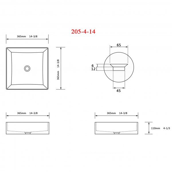 Fyrkantigt handfat 37cm | Ovanp�liggande | Mattsvart yta