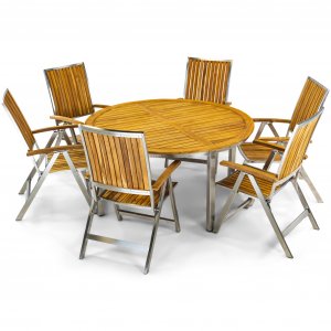 Runt matbord 150cm - Rostfritt stål och teak Runt matbord 150cm - Rostfritt stål och teak