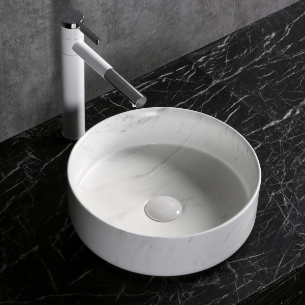 Runt tvättställ 36cm | Marmorerad yta | Lyxig design i porslin Runt tvättställ 36cm | Marmorerad yta | Lyxig design i porslin