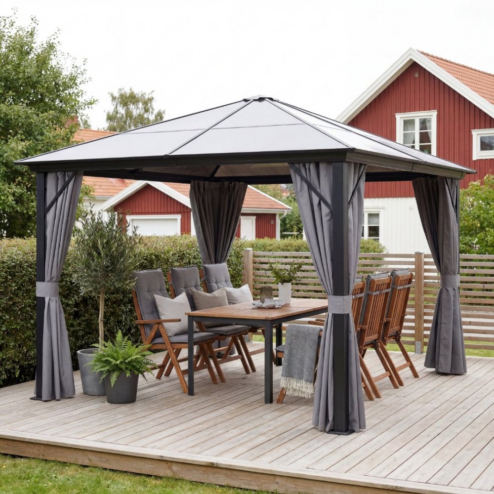 Paviljong premium 3x3m | Tak i kanalplast | Inkl. Väggar och myggnät