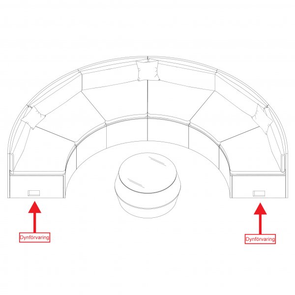 Stor rund loungegrupp | Inbyggd dynfrvaring | 6 sittplatser