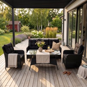 Loungegrupp utem�bler | Svart konstrotting | R�grund