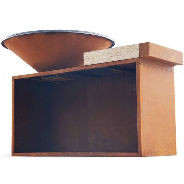 Vedeldad grill i cortenstål med skärbräda | Vemdalen Vedeldad grill i cortenstål med skärbräda | Vemdalen