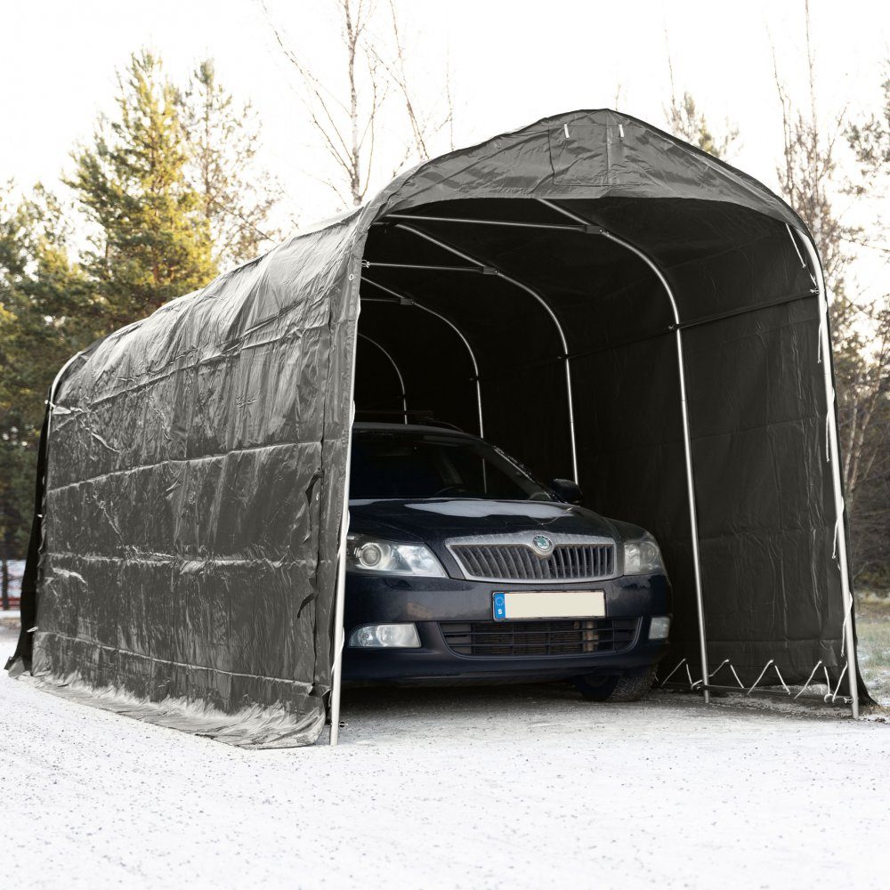 Garagetält 2,4x6m | 14,4m2 | 500g/m2 | PVC | Grå | Praktiskt och flyttbart förvaringsutrymme
