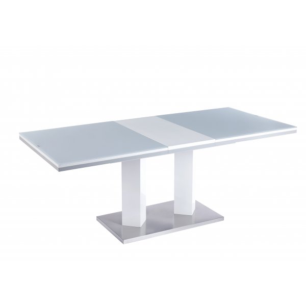 Matbord 160–200 cm | Utdragbart, rostfritt stål & vitlackerat glas | Colombia Matbord 160–200 cm | Utdragbart, rostfritt stål & vitlackerat glas | Colombia