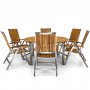 Rund trdgrdsgrupp i teak / rostfritt stl | Bord & 6 positionsstolar