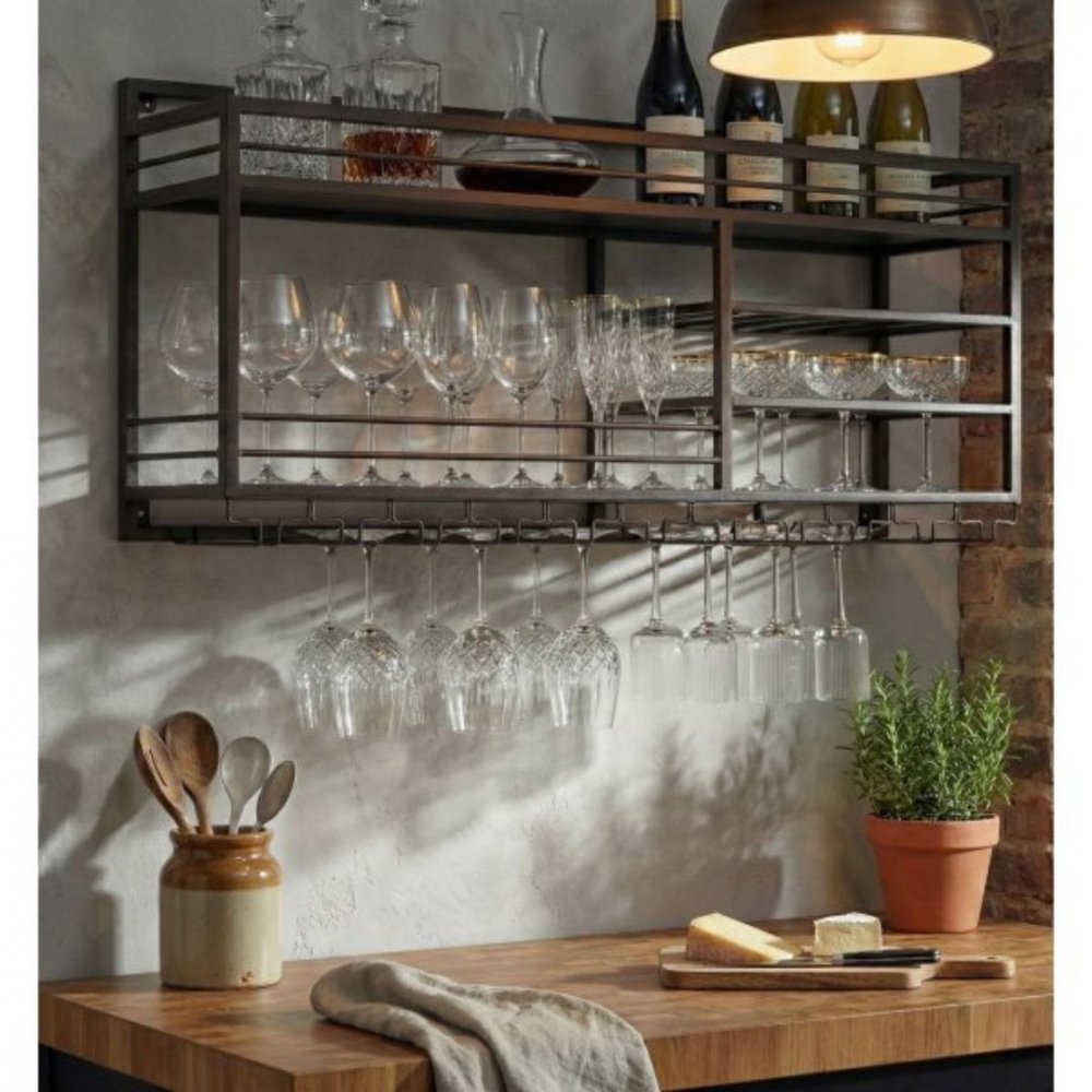 V&auml;ggh&auml;ngd vinhylla  Vin & glasf&ouml;rvaring  Tom v&auml;nster  99 &times; 25 &times; 65 cm  Obsidian